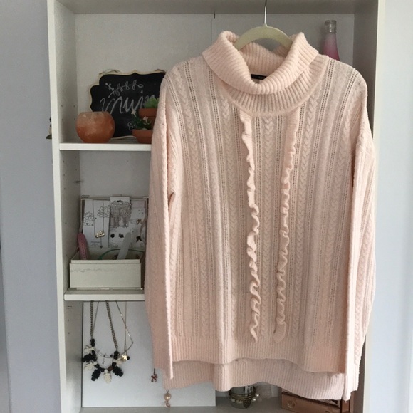 KENSIE Pink Turtleneck Frill Sweater - Picture 2 of 7